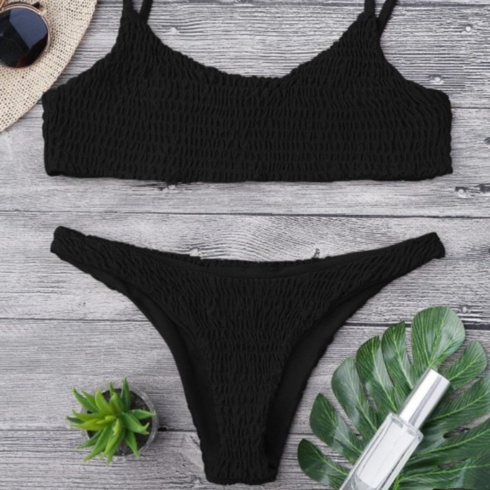 Black smocked Bikini